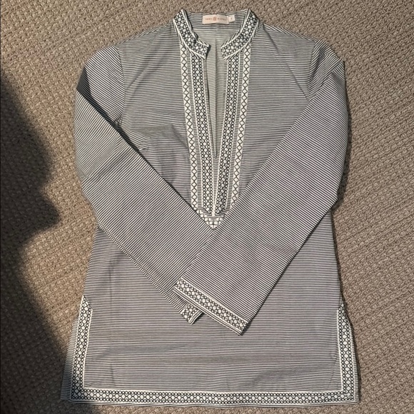 Tory Burch Navy/Cream Striped Tunic popover - Picture 1 of 4